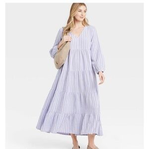 Target Universal Thread Lavender Stripe Tiered V-Neck Maxi Dress